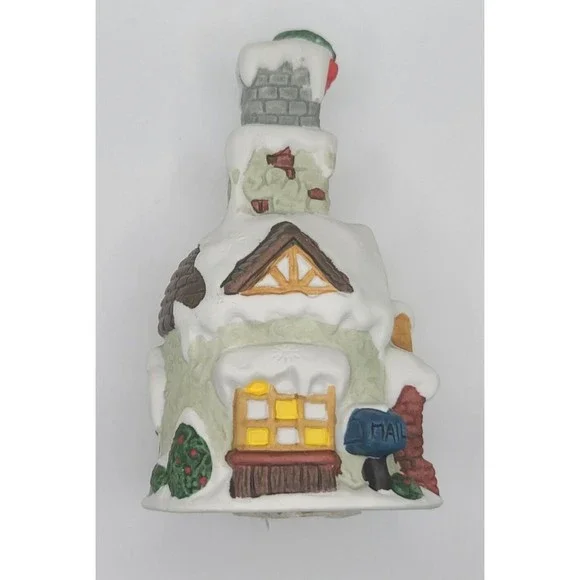 Vtg Christmas Village House Bell 5" Porcelain Decorative Holiday Mantle Decor - Picture 2 of 6